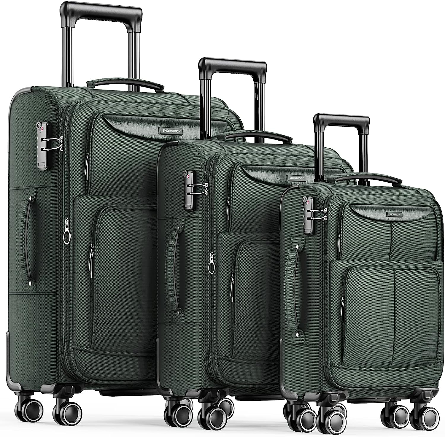 230527203350674_1 SHOWKOO Luggage Sets 3 Piece Softside Expandable Lightweight Durable Suitcase Sets Double Spinner Wheels TSA Lock Black (20in/24in/28in) - Image 1
